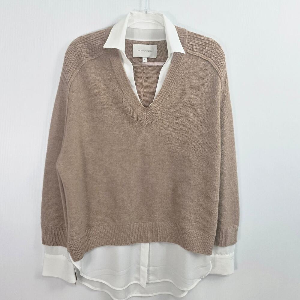 Brochu Walker The Looker Sweater Layered V Neck Wool Cashmere Knit Large